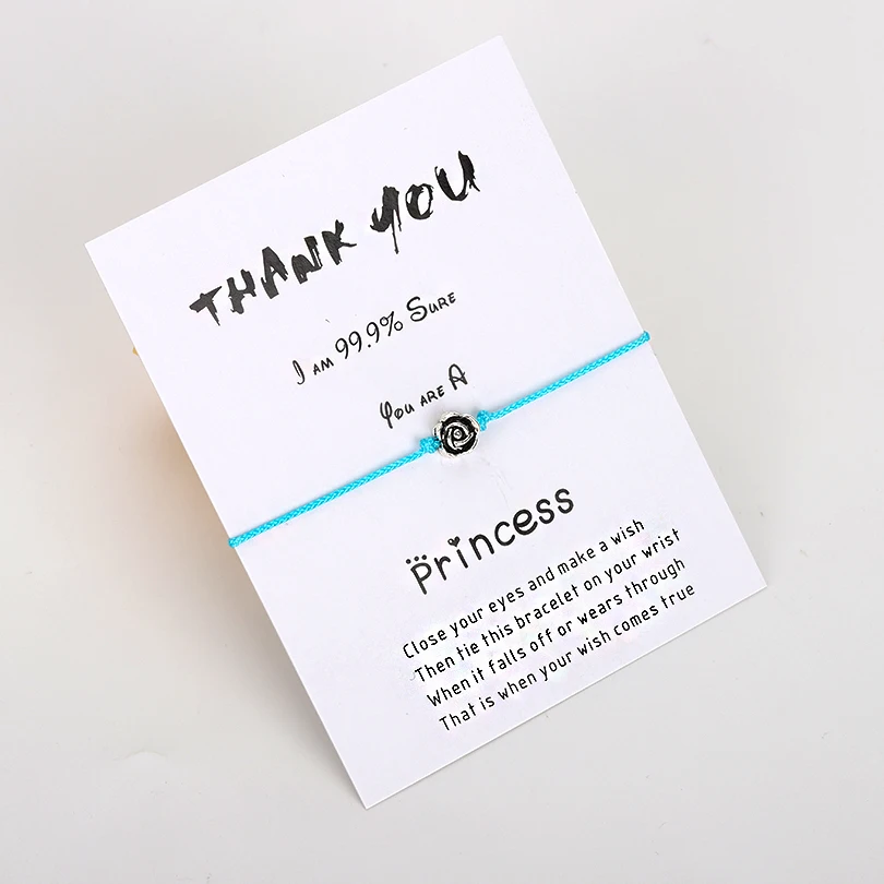 VEKNO Thank You Card нежный браслет с цветками розы для мужчин и женщин счастливый Регулируемый Красный браслет с серебряными пожеланиями подарок для нее