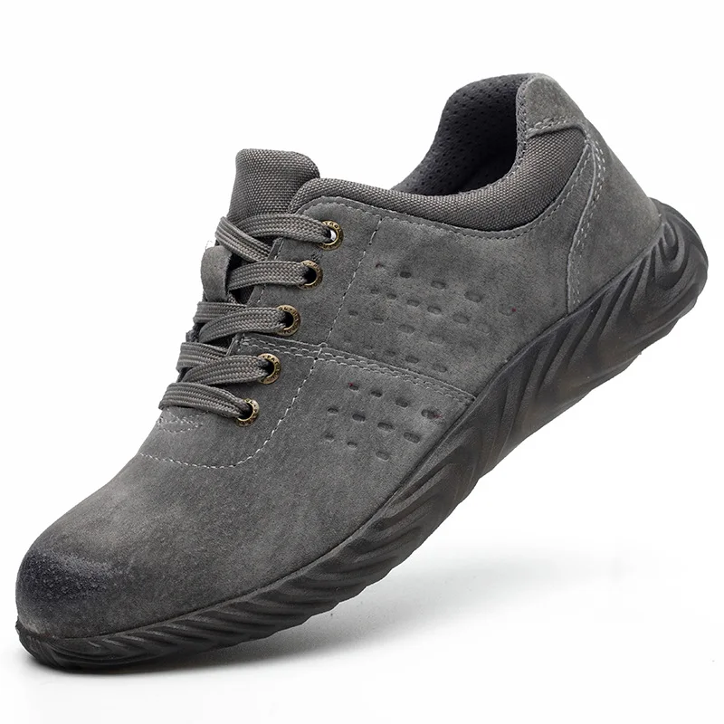 

Men's Breathable Outdoor Pig Suede Leather Steel Toe Cap Work Boots Men Anti-slip Puncture Proof Construction Safety Shoes
