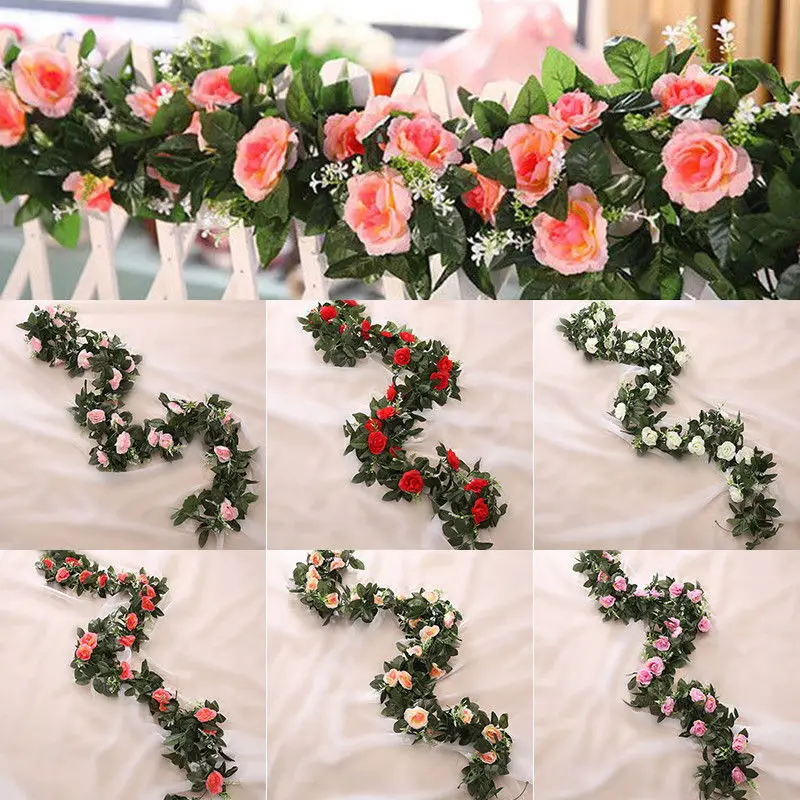 

2.5m/8.2ft Artificial Flower Silk Flowers Rose Leaf Garland Vine Ivy Wedding Garden Halloween Christmas Deoration