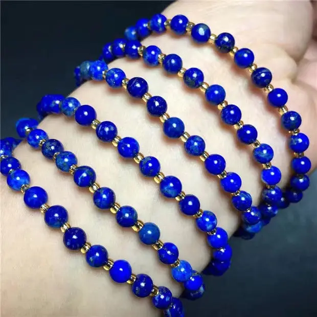 Free Shipping 3rows Natural Royal Blue Lapis Lazuli Gemstone Beads Bracelet 4.5-4MM AAA | Украшения и аксессуары
