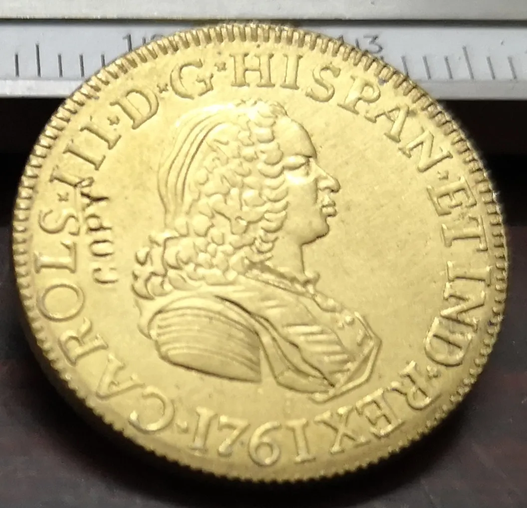 1761 Колумбия колониальные РЕАЛ 2 эскудос Карлос III (портрет Фернандо Ви) Золотая