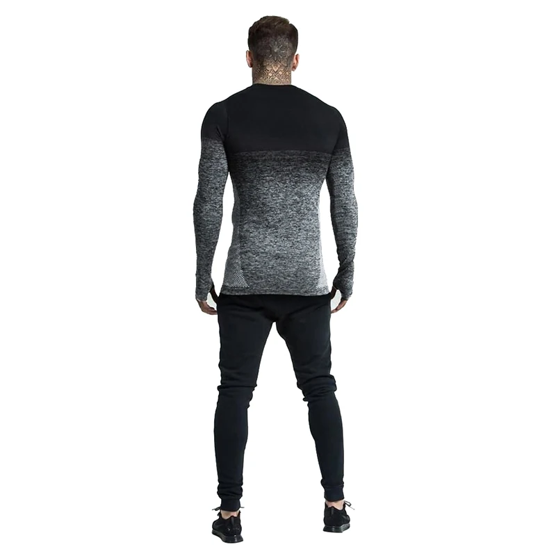 T Shirt Men Casual Fashion Long Sleeve Slim Fit Gradient Color O-Neck Summer Male Tee Tops EU Size M-3XL | Мужская одежда