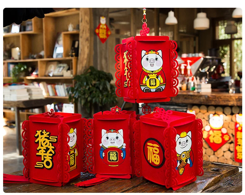 New Year Pig Decoration Flannelette Festival Lanterns Chinese New Year Spring Festival Shopping Scene Hang Pendant