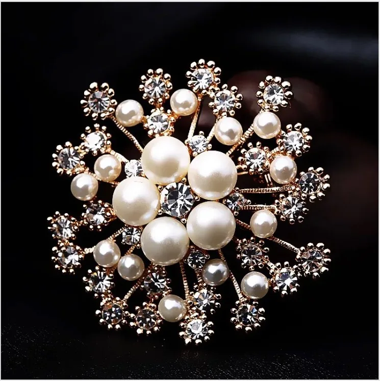 

Free shipping 6pcs wedding favor and gifts bridesmaid present pearl snow flower brooch diamond brooches for women brooch pins