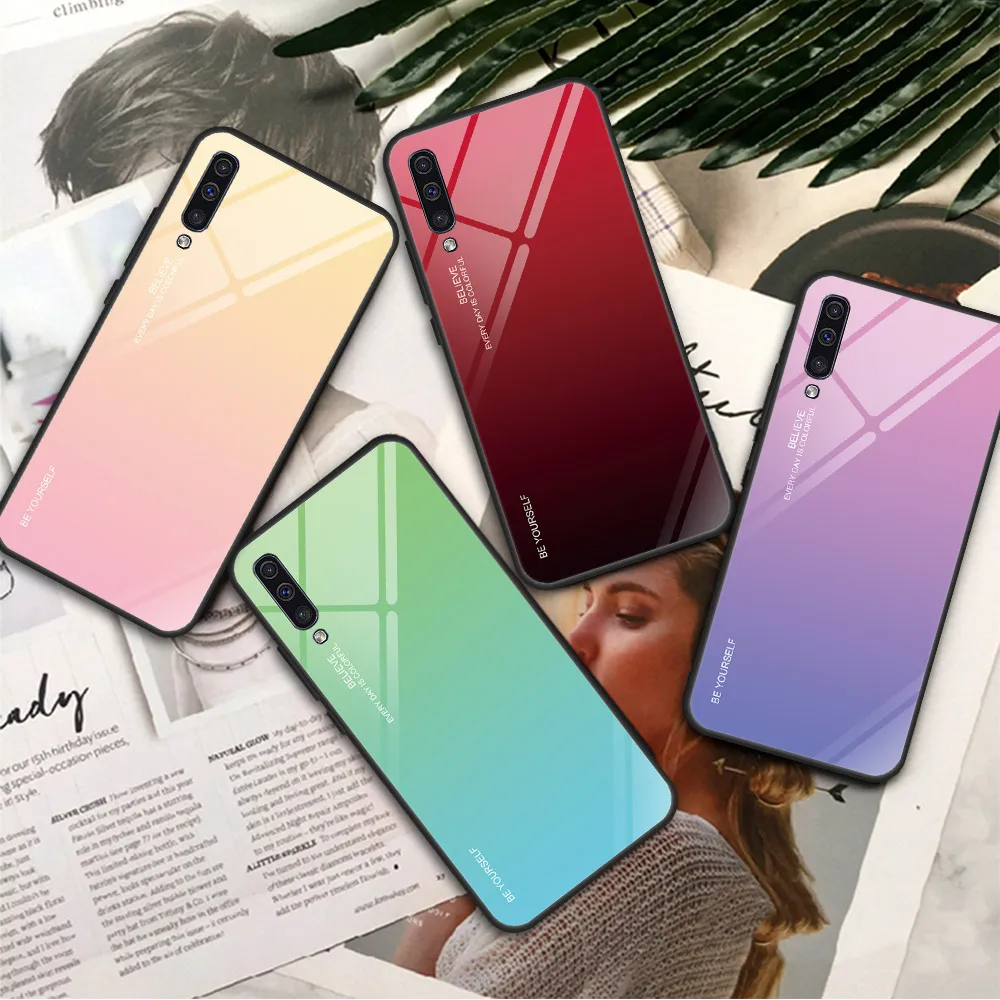 Градиент Стекло чехол для samsung A50 A30 A10 A20 A40 A60 A70 M20 Galaxy S10 S9 S8 A8 A6 плюс J4 J6 A7 A5 A7 чехол Крышка