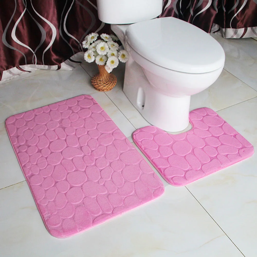 pink Домашний коврик для ванной комнаты, противоскользящие ковры, впитывающие фланелевые мягкие подставки, коврик для туалета, набор ковров для ванной - Цвет: pink