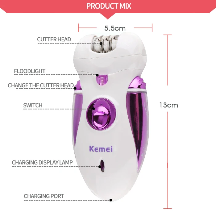 Kemei KM-2370 3 в 1 электробритва набор для женщин перезаряжаемые удаления волос станок