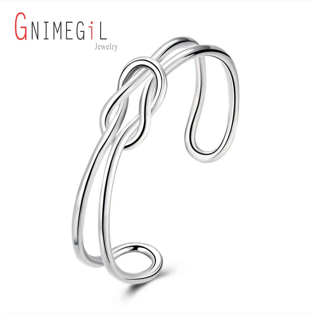 GNIMEGIL 2017 Новый трендовый китайский узел гладкие браслеты для женщин Серебряный