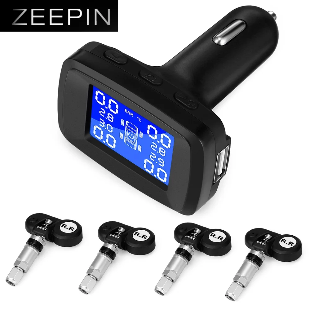 Zeepin автомобильный TPMS беспроводной 4 внутренних датчика прикуривателя цифровой