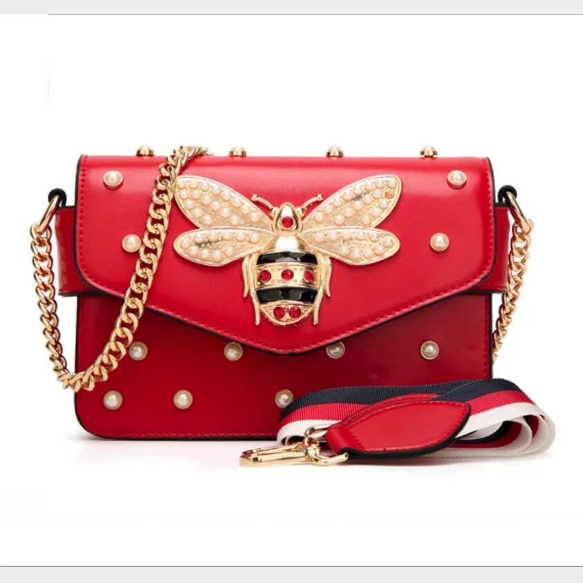 Брендовая дизайнерская женская модная Роскошная сумочка с жемчугом и Пчелой на