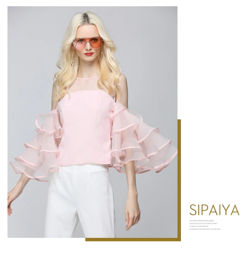 SIPAIYA Лето г. шею рюшами сексуальная прозрачная рубашка женская уличная с открытыми плечами Модные топы Для женщин блузка