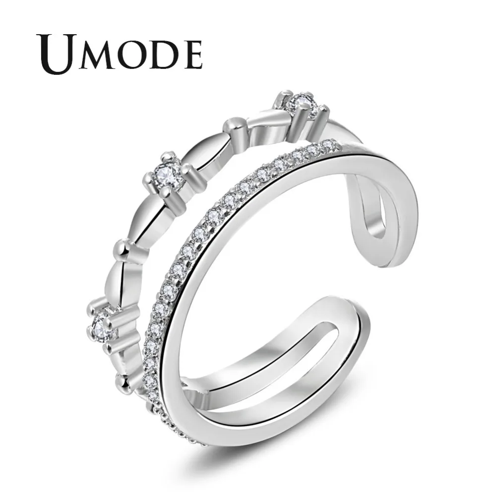 Модное циркониевое кольцо UMODE для женщин ювелирные изделия из белого золота