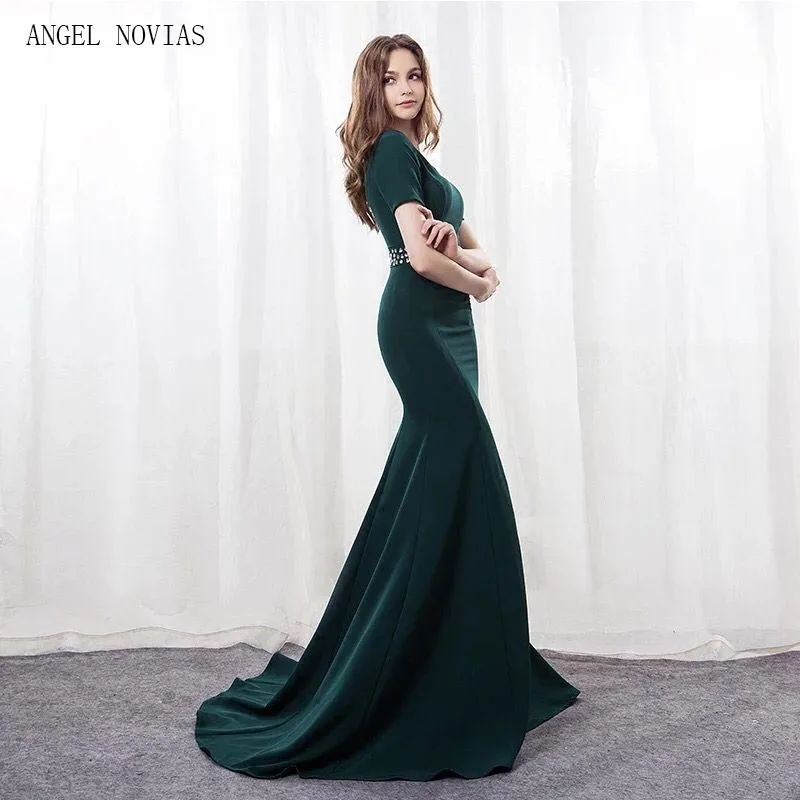 Женское длинное вечернее платье Angel Novias зеленое платье-Русалка с кристаллами для