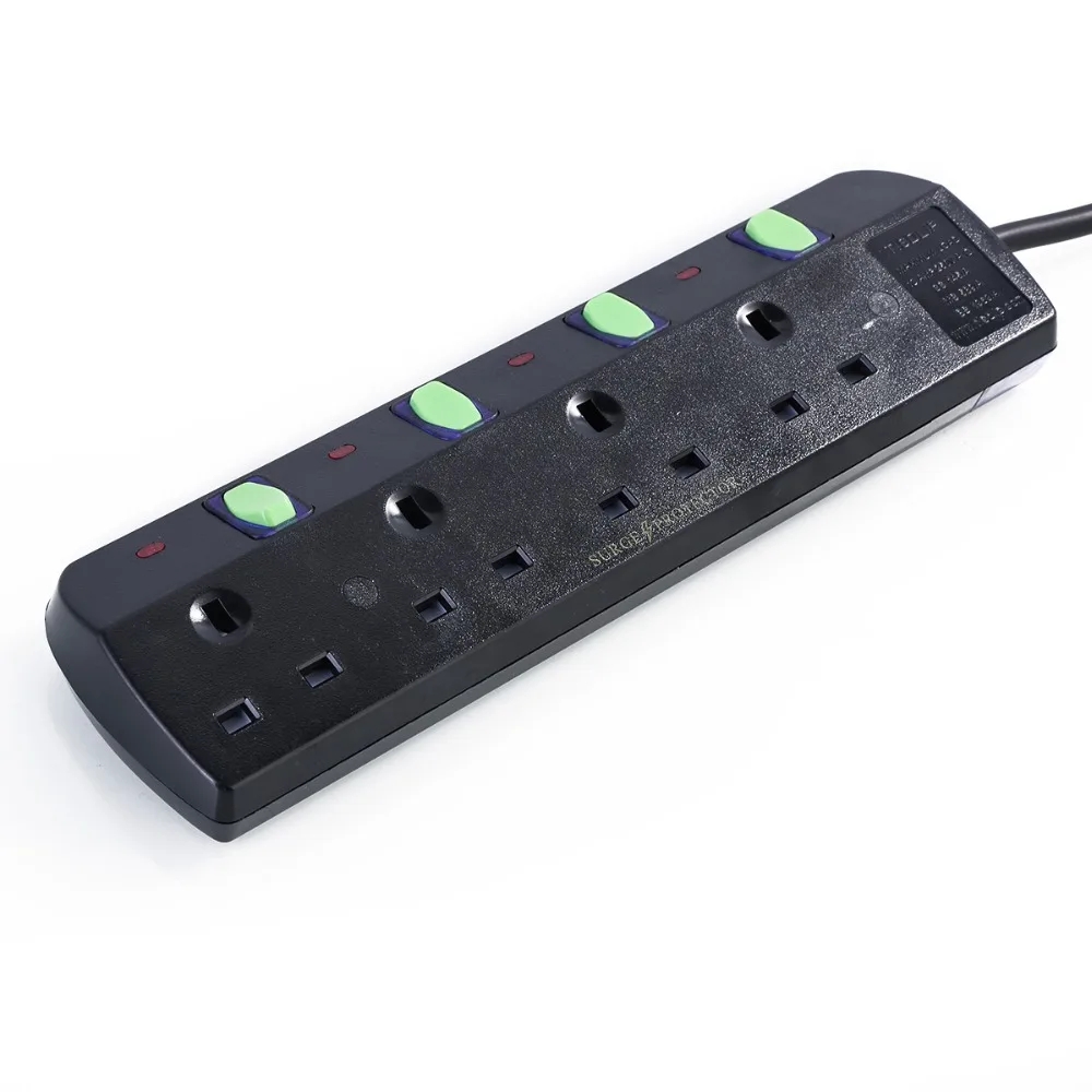 SOONHUA Портативный 2 м 13A зарядное устройство Великобритания Plug Surge Protected отдельных перешли удлинитель 3 4 5 6 Электрический штекер для телефона
