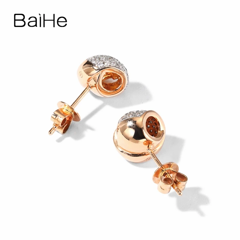 BAIHE Solid 14K Rose Gold(AU585) Round 0.22ct 100% Genuine Natural Diamonds Engagement Trendy Fine Jewelry Gift Stud Earrings | Украшения и