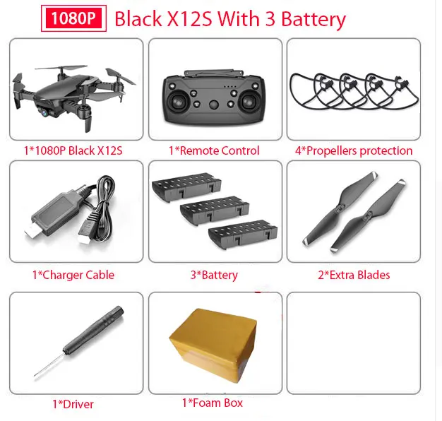 1080P 3B Foam box X12 X12S WiFi FPV RC Дрон с 0.3MP/1080 P/4 K HD Двойная камера оптический поток RC Квадрокоптер для игрушек Детский Дрон vs SG106 Visuo xs816 - Цвет: 1080P 3B Foam box