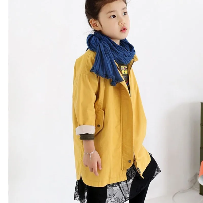 Pink Yellow New 2019 Autumn Long Jackets For Baby Big Girls Solid Cotton Trench Coats Kids Outerwear Tops Chidlren Coat Clothing | Детская