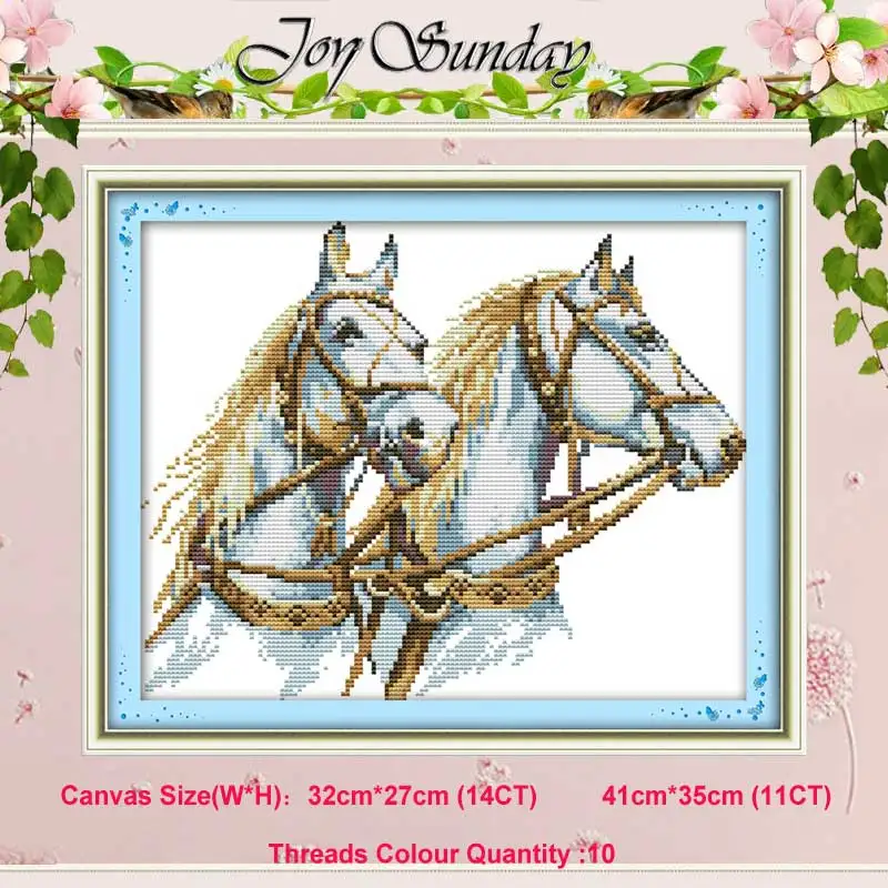 Two horses Лошадь семья Белая лошадь животные Счетный 11CT 14CT Набор для вышивания крестиком DIY DMC Набор для вышивания крестиком вышивка рукоделие домашний декор - Цвет: Two horses