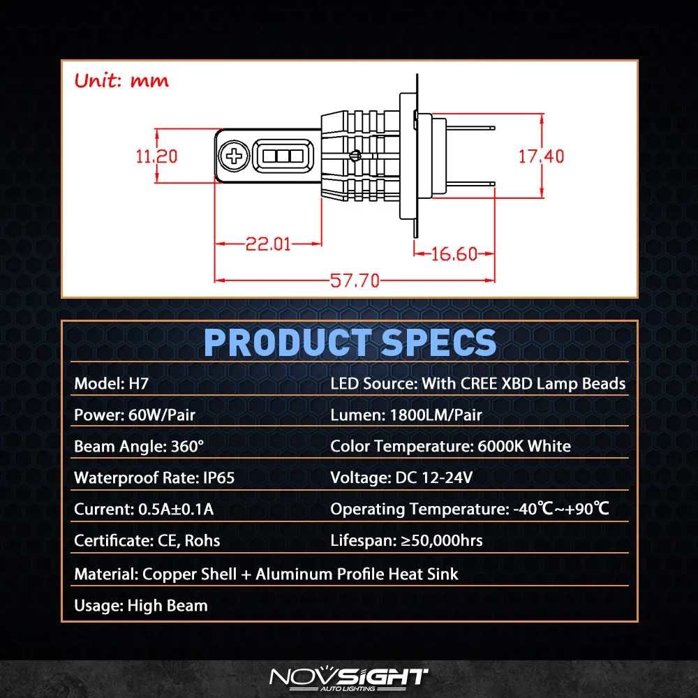 NIGHTEYE H7 Авто светодиодные фары 60 Вт 1800lm 12 V 24 противотуманные фонари Медь