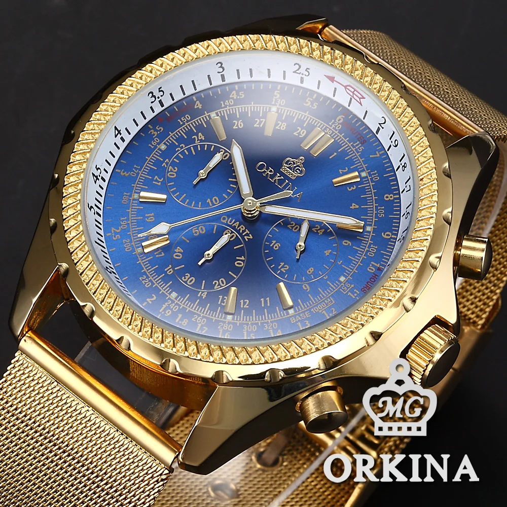 Мг. Часы наручные ORKINA Мужские кварцевые модные повседневные Роскошные с золотым