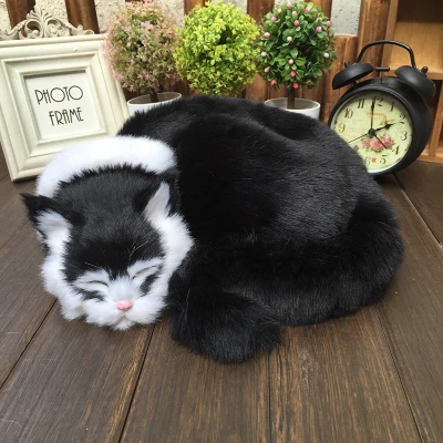 

large 29x30cm white-black sleeping cat hard model plastic&furs cat handicraft home decoration gift s2678