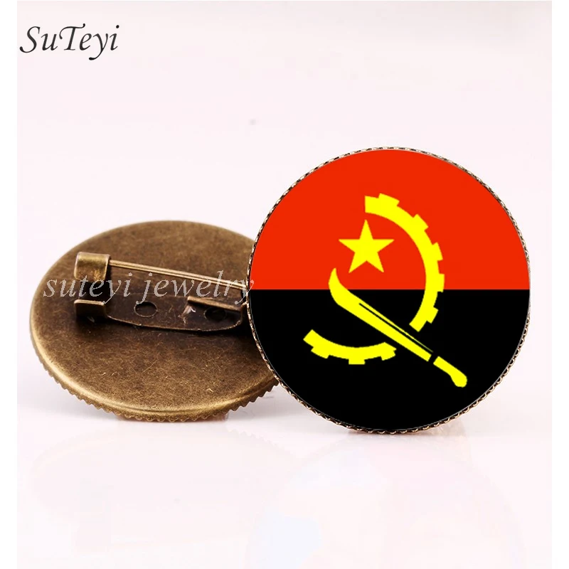 bronze SUTEYI, Винтажная брошь в виде значка, Ангола/Бенин/Ботсвана, флаг, стеклянный купол, броши, булавки, ювелирные изделия - Окраска металла: bronze