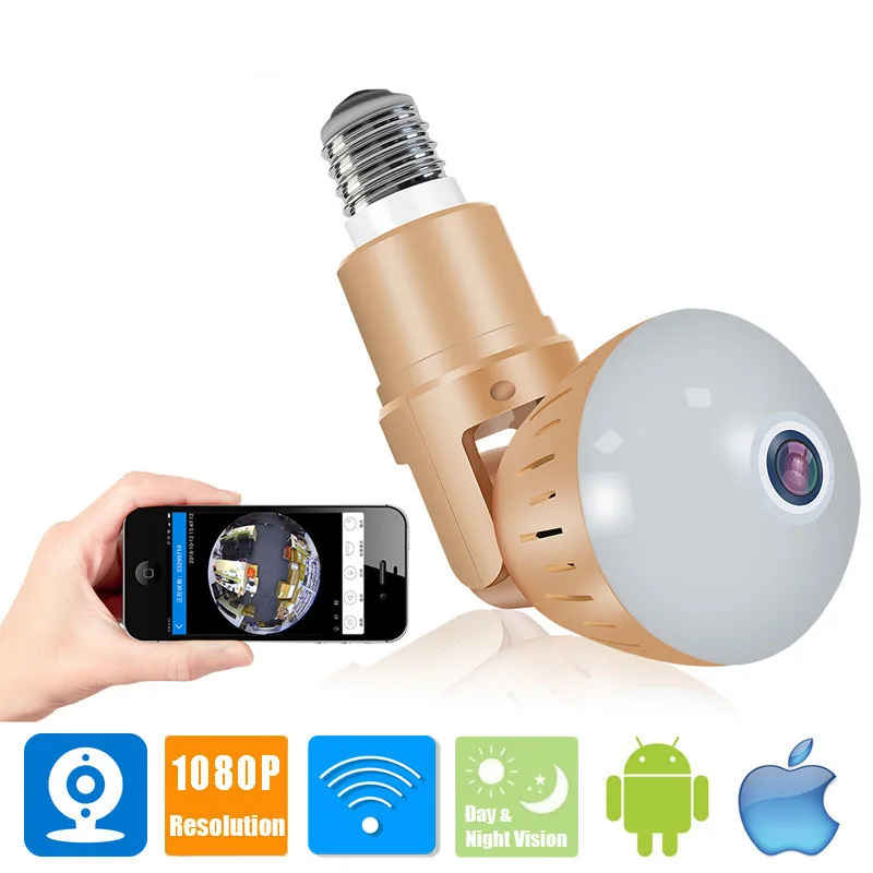 Беспроводная светодиодная камера HD 1080P 360 градусов панорамная IP Домашняя