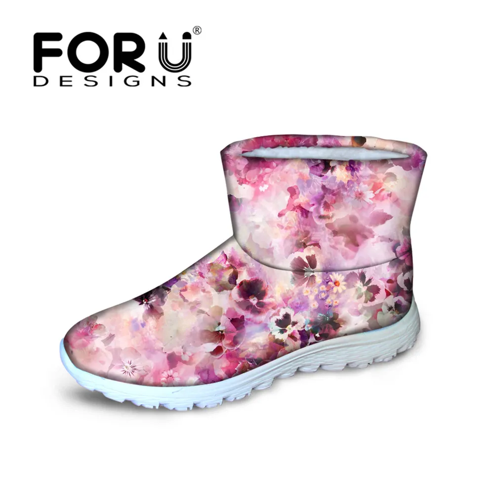 Женские Винтажные ботинки для снега FORUDESIGNS цветочный стиль женские зимние теплые