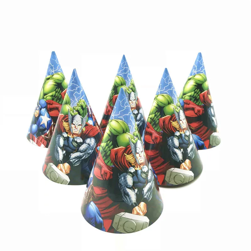 Hats-6Pcs Kids Favor Avengers Theme Decorations Birthday Baby Shower Tableware Paper Cup Plate Mask Napkin Cap Candy Box Gift Bag Supply - Цвет: Hats-6Pcs