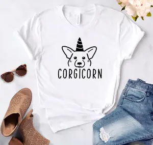 Crazy Corgi Lady corgicorn женская футболка, повседневная хлопковая хипстерская забавная футболка для леди Yong Girl, топ, футболка, прямая поставка, женская футболка