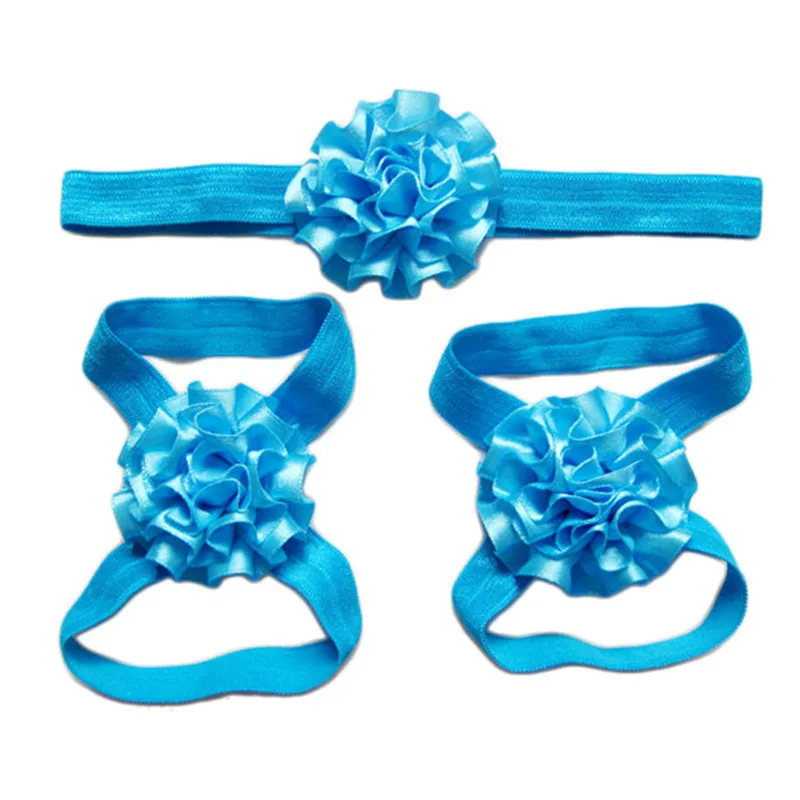 Blue ROMIRUS/Детские однотонные сандалии с цветочным рисунком; обувь для новорожденных девочек; обувь для малышей; аксессуары для ног; комплект с повязкой на голову - Цвет: Blue