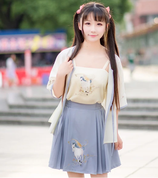 Женский комплект Листок лотоса в китайском стиле ханьфу из 3 предметов: шифоновая