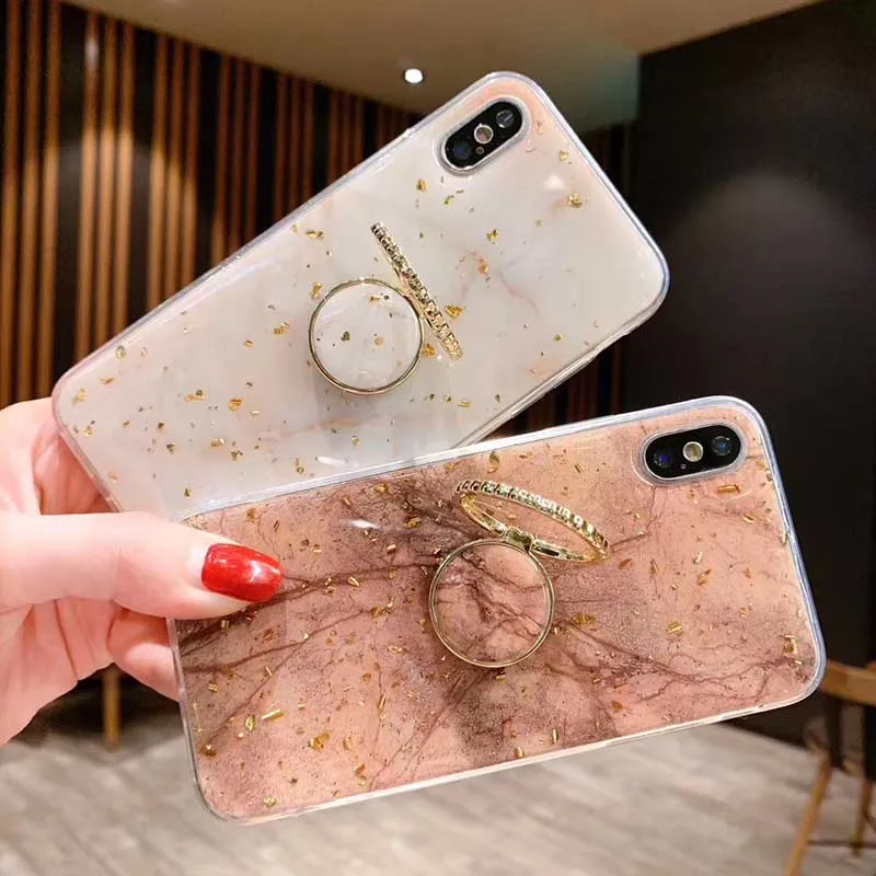 Блестящие чехлы из золотой фольги с мраморным рисунком для iPhone 7 8 Plus X XS XR Max