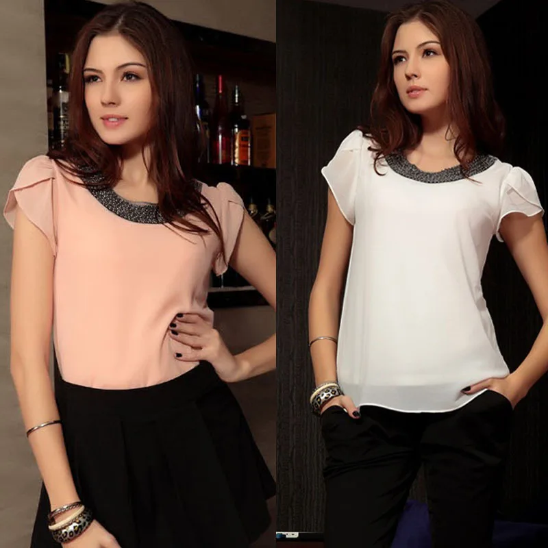 Женская шифоновая блузка с бисером и вырезом свободного покроя|loose blouse|blouse