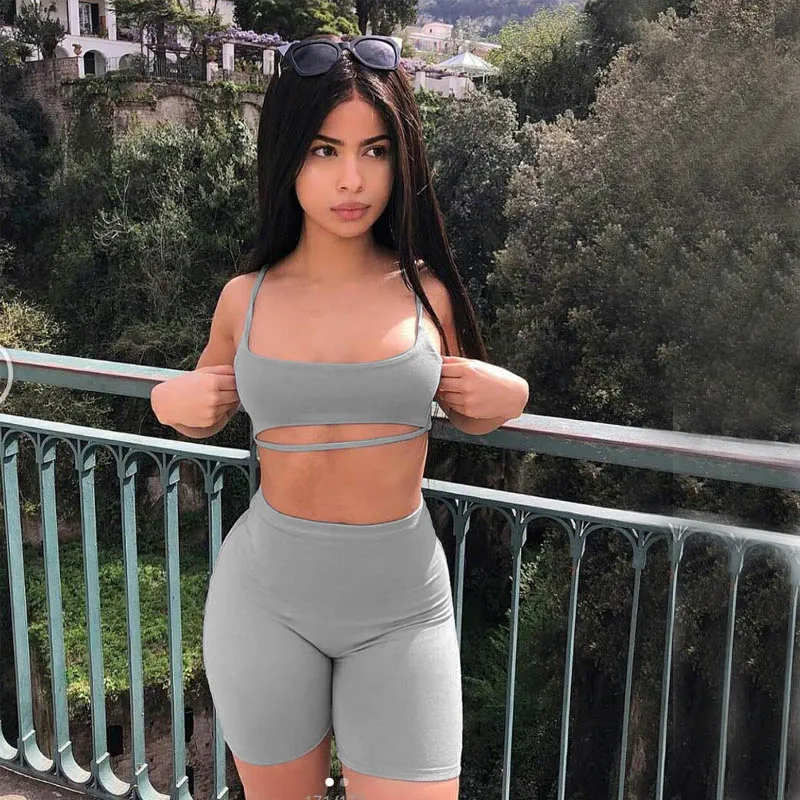 Комплекты резервуаров летняя одежда для женщин сексуальный короткий комплект из