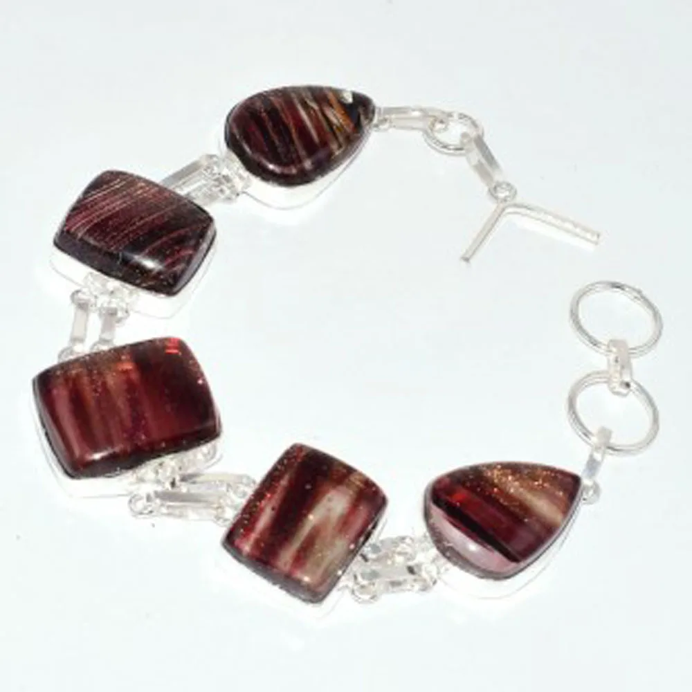 

Sun Stone Bracelet Silver Overlay over Copper, 24cm , B2936