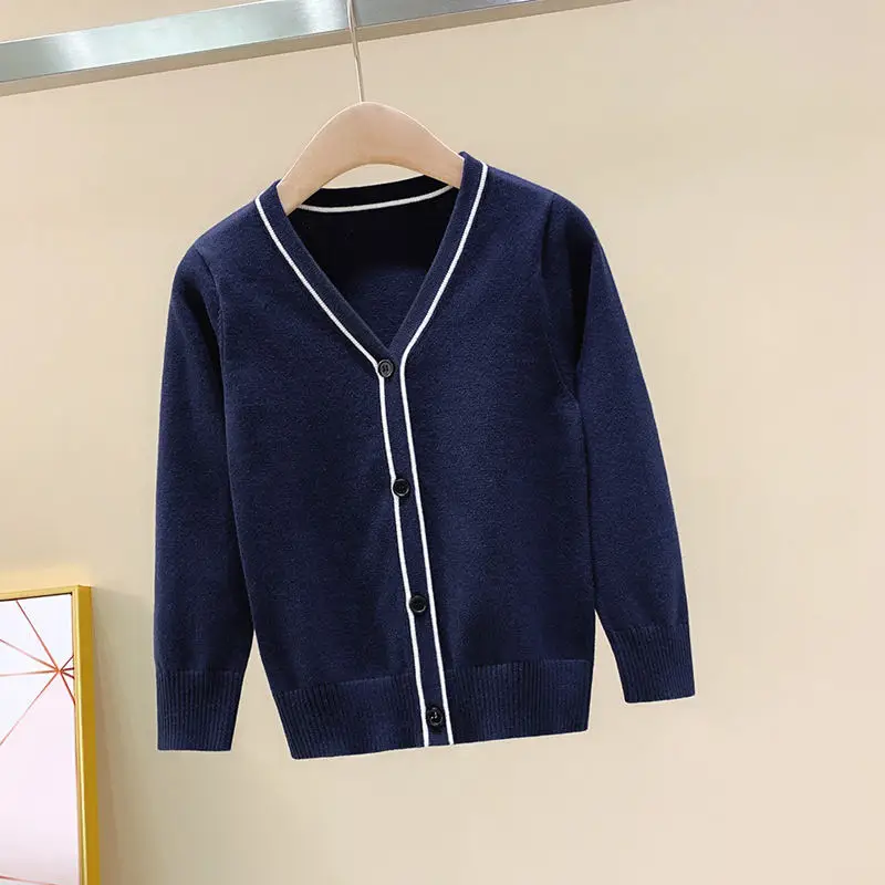Navy blue Свитер для маленьких девочек; Однотонный Кардиган для девочек; сезон весна-осень; свитер для мальчиков-подростков; детские вязаные кардиганы; Одежда для больших мальчиков; Новинка - Цвет: Navy blue