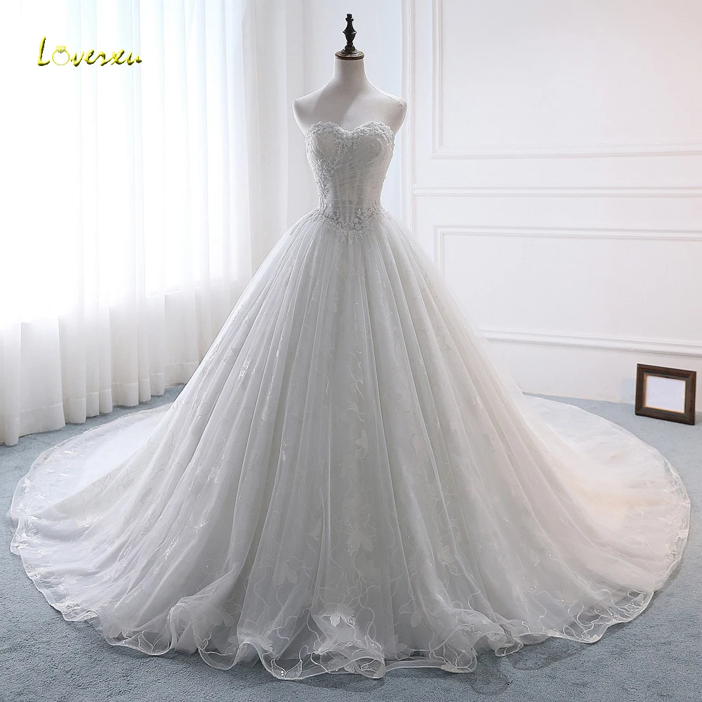 Loverxu Vestido De Noiva милое кружевное бальное платье свадебное 2019 аппликации из бисера