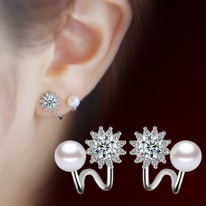 

925 Silver Needle Fashion Shiny Crystal Pearl Ladies Stud Earrings Women Jewelry Female Christmas Gift Cheap