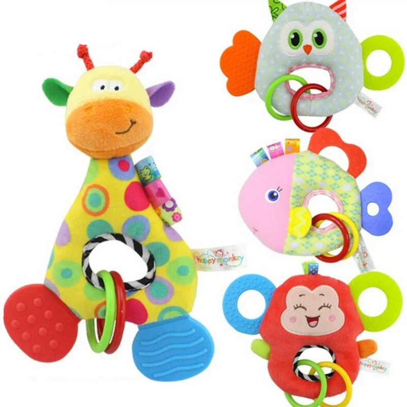 

Baby Infant Cartoon Animal Giraffe Fish Handle Rattles Soft Plush Safety Teether Toys Teeth Care Doll For Kid 20%OFF