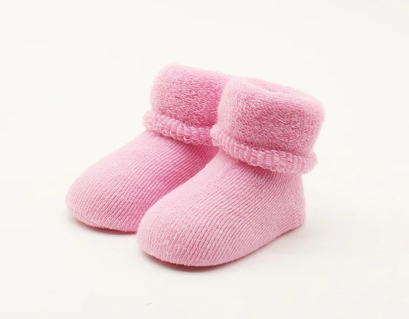 Pink Хлопковые носки для малышей; сезон весна-зима; плотные теплые носки для новорожденных мальчиков и девочек; нескользящие носки-тапочки для маленьких детей - Цвет: Pink