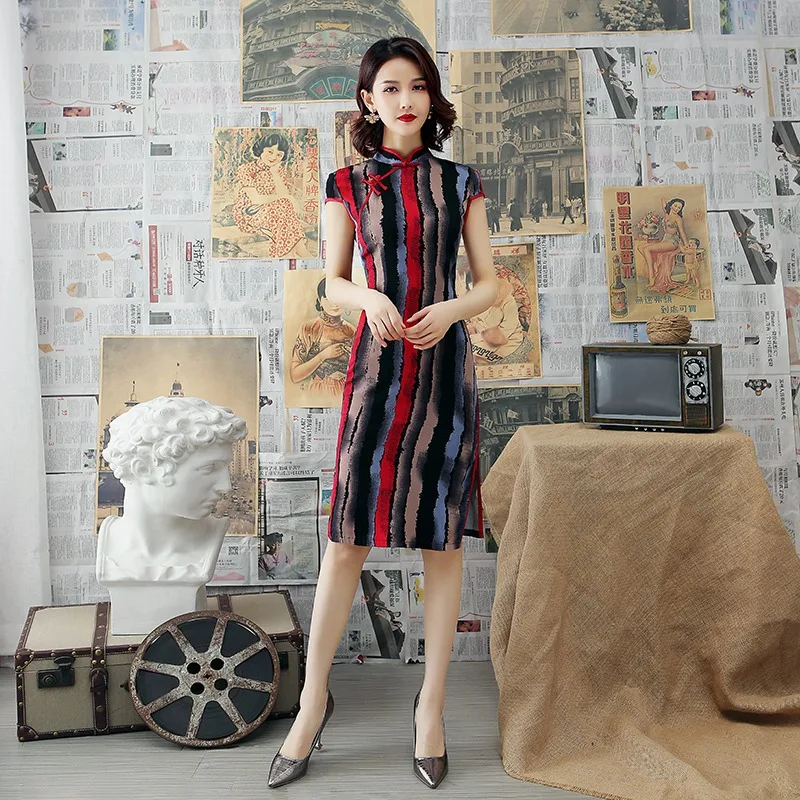 Воротник мандарина винтажное хлопковое белье Cheongsam тонкий длинный Летний Vestidos короткий рукав традиционное китайское Ципао женское платье