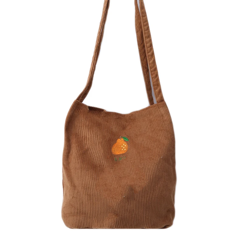 Сумочка из рубчатого вельвета оранжевая вышитая винтажная модная сумка на плечо