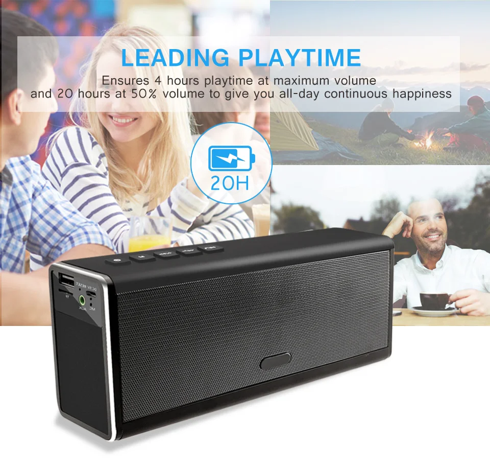 HENZIN 20 W Беспроводная Bluetooth Колонка супер колонка для басов HIFI стерео с флеш-картой памяти TF AUX громкой связи 4000 mAh банк питания для iPhone