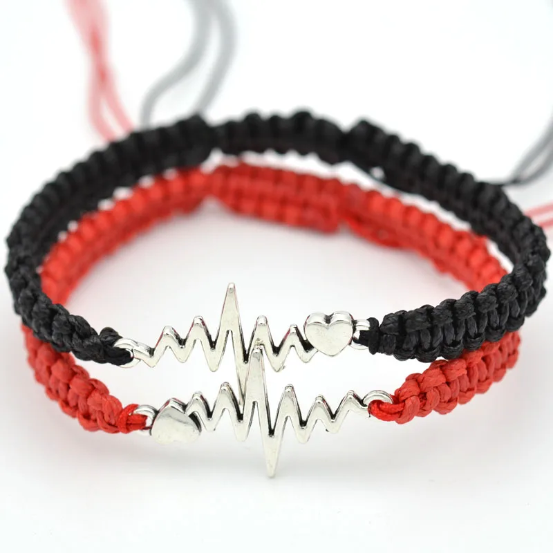 Браслет женский регулируемый с восковым шнуром и электрокардиограммой|Браслеты