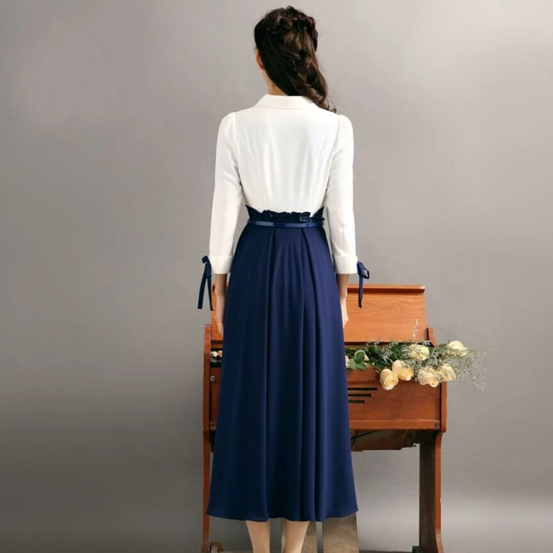 Новые осенние Англия Стиль в винтажном стиле женское длинное платье учащихся