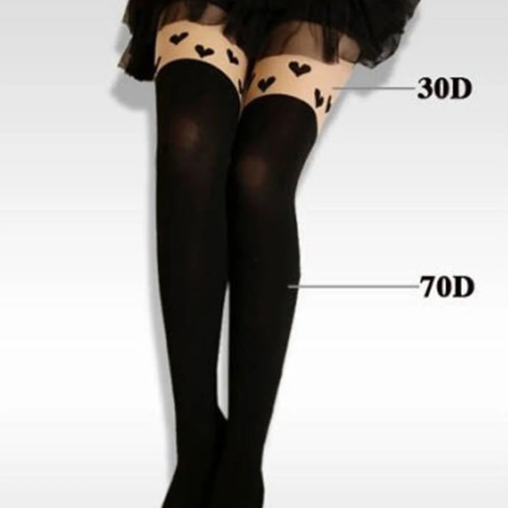 Liebe Энгель Для женщин бедра с сердечками Ложные высокие колготки тонкий черный