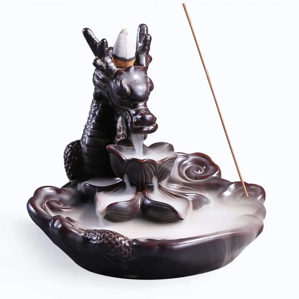 

Dragon Backflow Waterfall Incense Burner Lotus Shape Censer Stick Holders Ceramic Crafts Home Room Office Decor Aroma Stove Gift