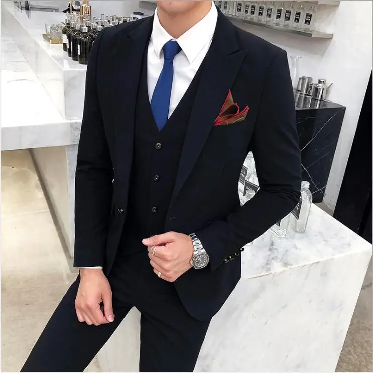 

Suit for Men 3 Pieces Sets Wedding Tuxedo Suits with Pants 2019 New Design Black Shawl Lapel Slim Fit Work Business Suits Set