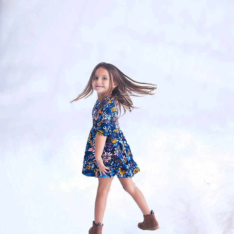 2019 New mother and daughter clothes Mommy me Blue Floral Printed Mini Dress Mother dresses | Мать и ребенок